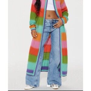 Striped Maxi Multicolored Cardigan Plus Size 1X Brand New With Tags! Fab Boho